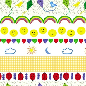 Kids Happy Day Bedding - Primary Colors - Back to School - Yellow - Green - Red