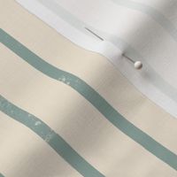 Medium /Large - Simple minimal vintage turquoise, mint green stripes in beige cream