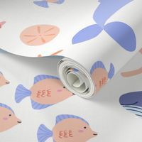 Large Under the Sea Cute Whales, Fish, and Seashells for Kids Sheets