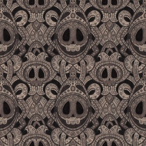 Enigmatic Elegance - Intricate Gray Taupe Skulls and Swirls