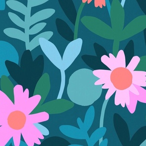 Lush Floral - Flat - Teal - Large scale