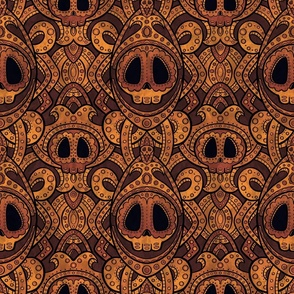 Aztec Opulence - Intricate Copper, Gold, and Brown Skulls and Swirls