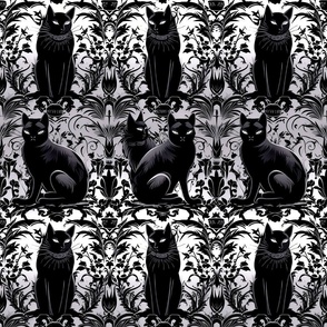 Gothic Damask Black Cats