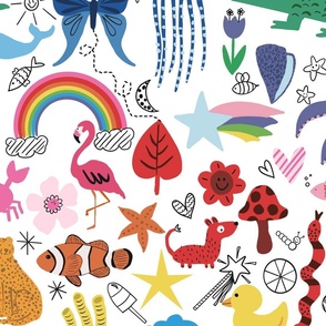 Kids fun rainbow doodles - white - Large