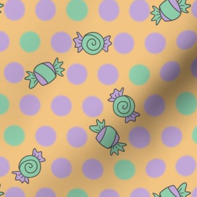 Polka Dots and Scattered Candy - Halloween Pattern - Pastel Colors