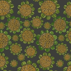 OLD FASHION FLOWERS GOLD GREEN DARK BASE SMALL