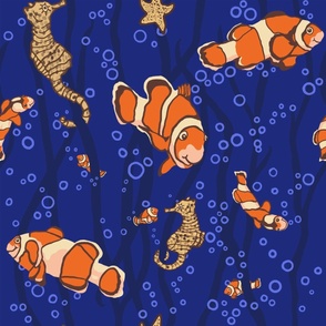 Adorable Clownfish and Seahorses underwater for bedding