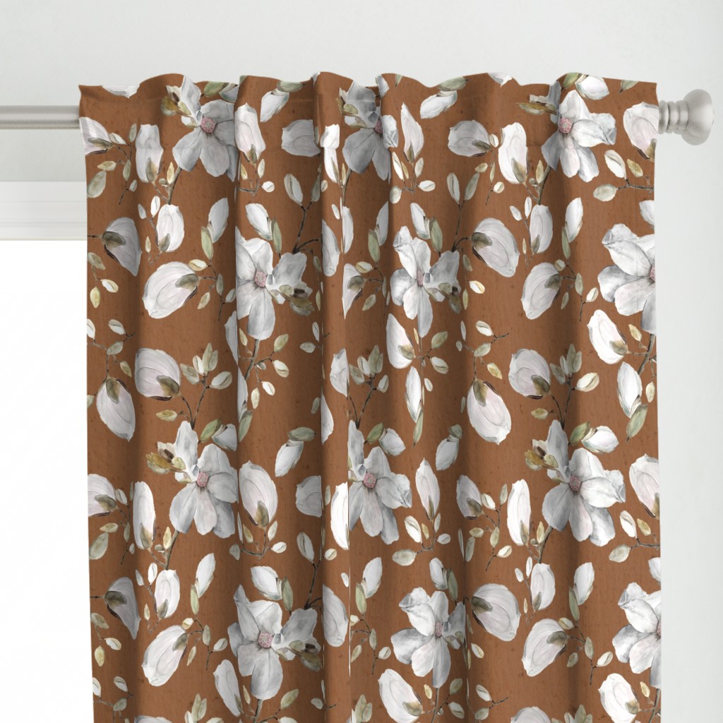 Large Magnolia Flowers on Cinnamon Warm Rich Brown