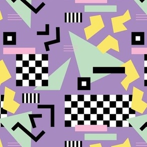 Retro Vibes - Nineties neon memphis style - abstract raver check plaid triangles and geometric shapes  retro pop culture black and white mint yellow pink lilac