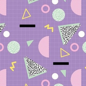 Retro Vibes - Nineties neon memphis style - abstract raver checker zigzag circles triangles and geometric shapes  retro pop culture mint yellow pink lilac grid