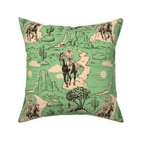 western toile vintage retro western cowboy toile , western wallpaper green large scale