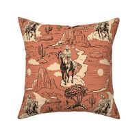 western toile vintage retro western cowboy toile , western wallpaper rust red large scale