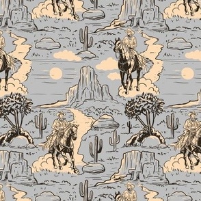 vintage retro western cowboy toile , western wallpaper gray medium scale