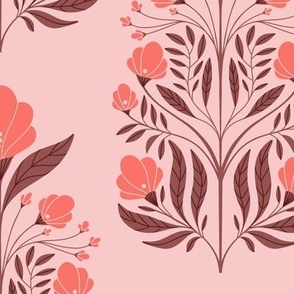 floral art nouveau wallpaper red pink marsala coral 