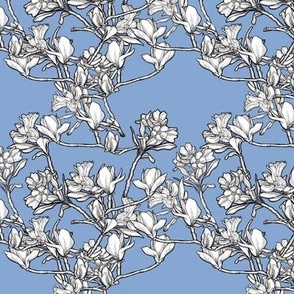 (small) hand drawn magnolia flower trellis light blue white