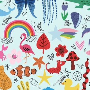 Kids fun rainbow doodles - blue - Large