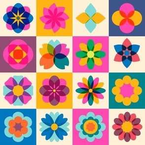 Retro Risograph Groovy Boho Geometric Flowers 2