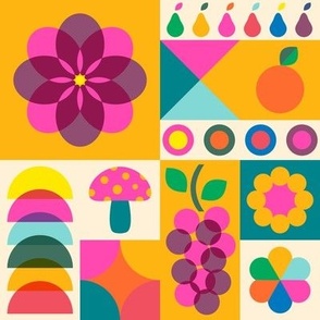 Retro Risograph Groovy Boho Geometric Flowers 5