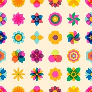 Retro Risograph Groovy Boho Geometric Flowers 9