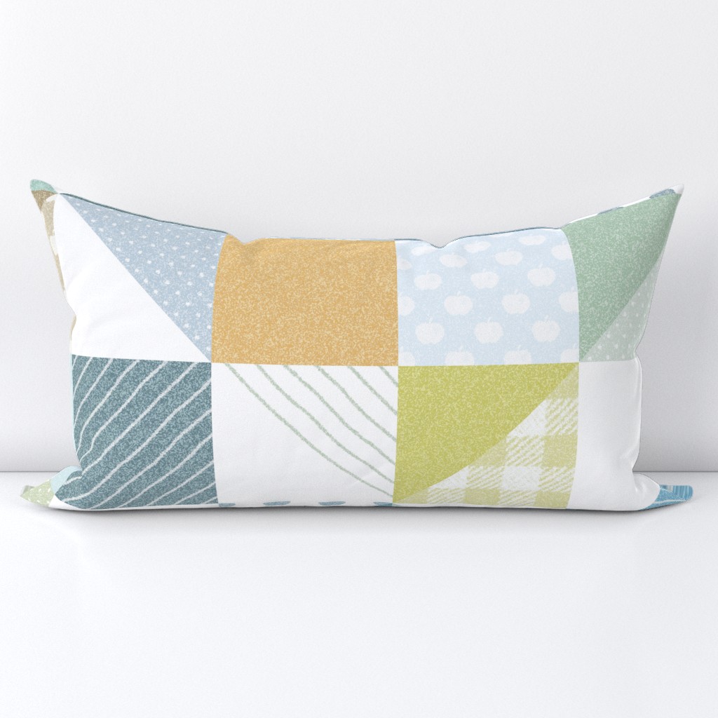 Sweet and Simple Quilt Print  - Blue Gingham, Stripes, Polka Dots & Apples  - Cheater Quilt
