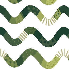 cute green little wavy lines on white - large scale