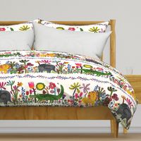 Cute watercolor Jungle fabric with lion elephant and crocodile alligator - Charming childrens bedding or wallpaper - large