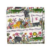 Cute watercolor Jungle fabric with lion elephant and crocodile alligator - Charming childrens bedding or wallpaper - large