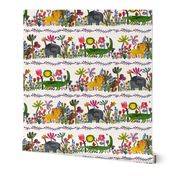 Cute watercolor Jungle fabric with lion elephant and crocodile alligator - Charming childrens bedding or wallpaper - large