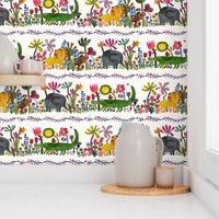 Cute watercolor Jungle fabric with lion elephant and crocodile alligator - Charming childrens bedding or wallpaper - large