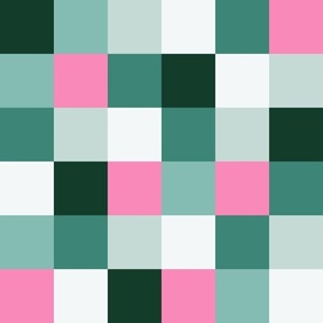 Green and pink checkerboard - shades of pink and green checks- 2" each square