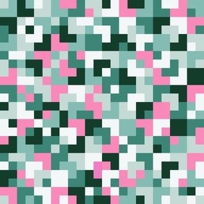 Playing with small checks - pixelated checkerboard - random check pattern - green and pink