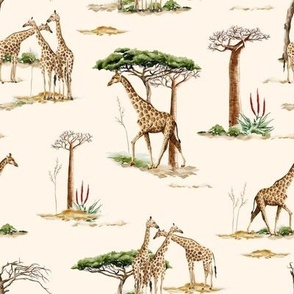 Savanna Serenade Watercolor Safari Giraffe Tree