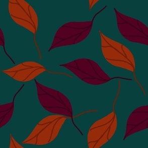 Orange and Burgundy Leaves. Digital drawing 