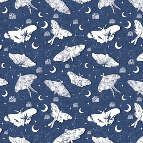 Dreamy Shibori Floral Butterflies Constellations and Stars Navy - Normal