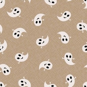 Cute cream white ghosts on a textured taupe. Great for kids Halloween apparel or other fall projects