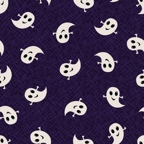 Cute cream white ghosts on a textured purple. Great for kids Halloween apparel