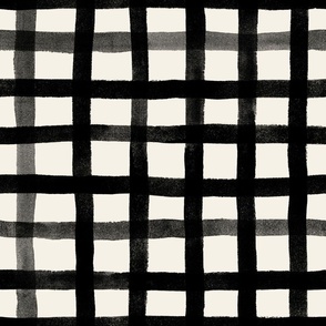 watercolor plaid black and off white