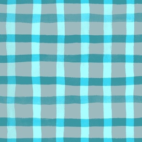 hand painted watercolor plaid check bold teal and gray
