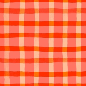 hand painted watercolor plaid check tomato red and coral