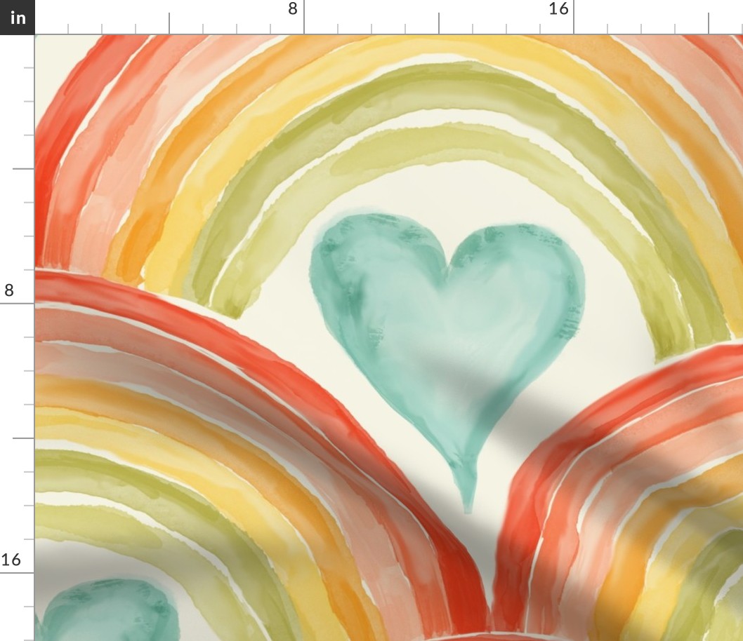 Large//Cute Red, coral, soft orange, yellow and green, rainbow and turquoise hearts