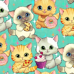 Cute Retro Kittens with Cupcakes, Cookies and More - Large