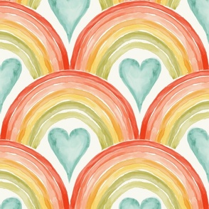 Medium//Cute Red, coral, soft orange, yellow and green, rainbow and turquoise hearts