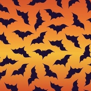 Cute black bats on orange ombre, small scale, great for kids apparel, Halloween spirit