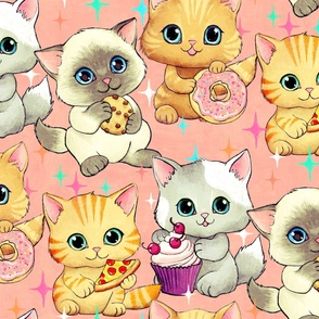 Cute Retro Kittens with Cupcakes, Cookies and More - Large, pink