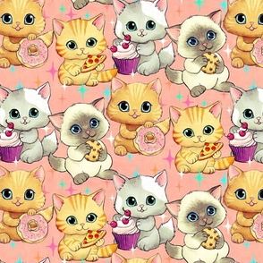 Cute Retro Kittens with Cupcakes, Cookies and More - Medium, pink