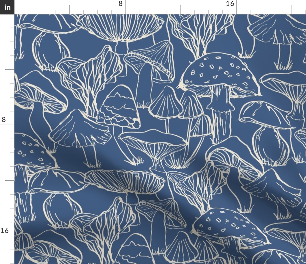 Forest mushrooms in Blue and cream