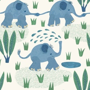 Little Elephants 12" - Sweet little blue elephant babies for this cute watercolor style design.