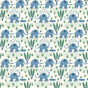 Little Elephants smaller  (fabric 6 ") - Sweet little blue elephant babies for this cute watercolor style design.