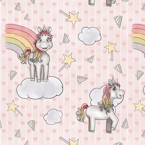 Cute Unicorns with Pink Hearts Background