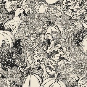 Garden ducks and chickens // autumn pumpkins